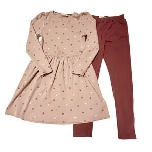 Minymo Organic Heart Print Dress and Leggings Size 7